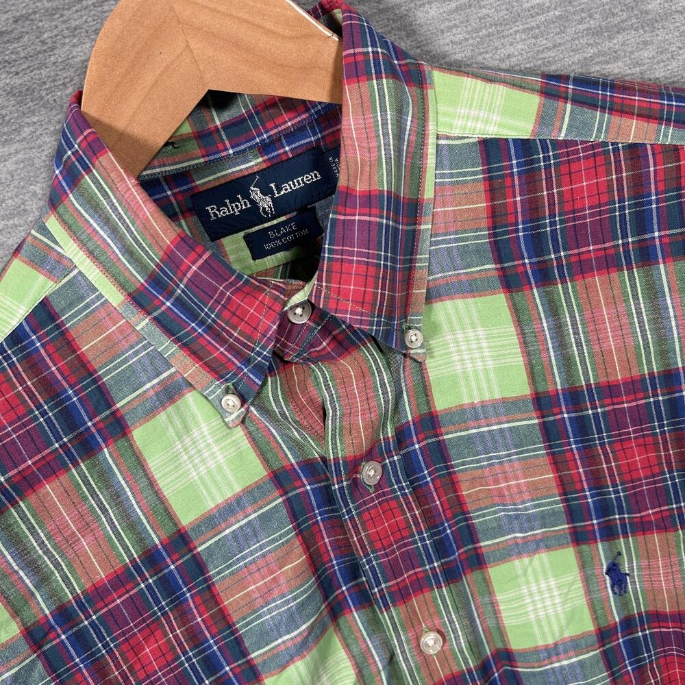 Ralph Lauren Shirt Mens L Multicolor Blake Plaid Button-Down Short Sleeve Pony